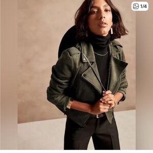 Banana republic jacket Womens Vegan Suede moto full zip green size small petite